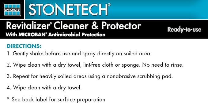 Stone Surface Cleaner Spray for Stonetech Revitalizer Cleaner and Protector, 3‑in‑1 Ready to Use Spring Rain Bottle for Granite & Marble, Reseals & Refreshes Natural Stone Countertops & Tiles, 24 oz