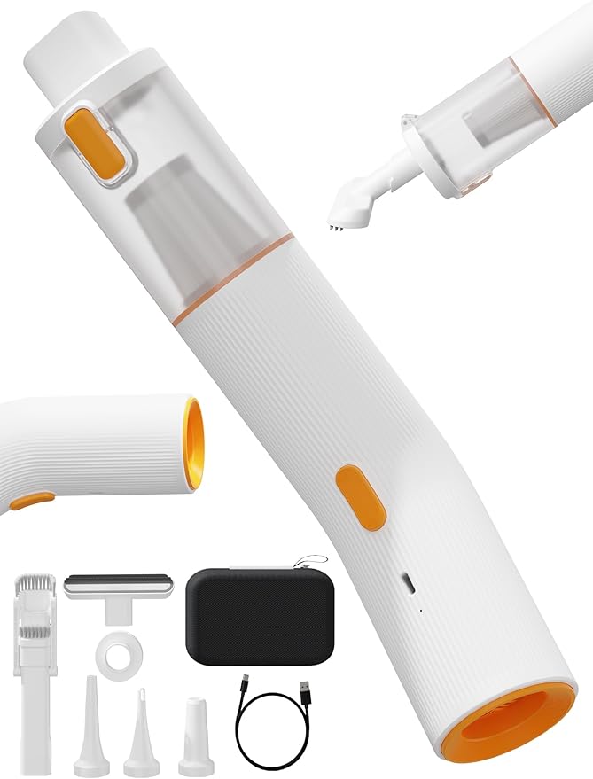 Cordless Car Vacuum, 4-in-1 Portable Mini Handheld Vacuum Cleaner with 15000pa Suction Power, 2 Suction Modes & Multi-Nozzles for Car Home Office Pet, White