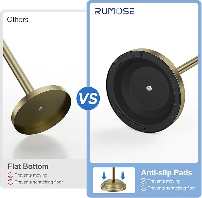 RUMOSE Toilet Paper Holder Stand for Floor, Antique Brass Bathroom Free Standing Toilet Tissue Roll Holder with Storage, Adjustable 17-25 Inch, SUS304 Stainless Steel