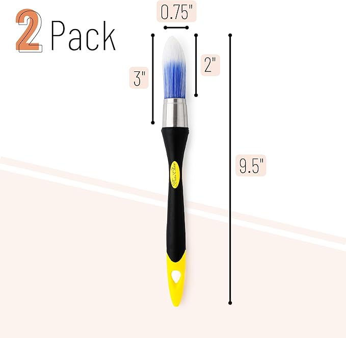 Bates- Trim Paint Brush, 0.75 Inch, 2 Pack, Ergonomic Non-Slip Handle, Synthetic Bristles, Trim Brushes for Painting, Yellow and Black