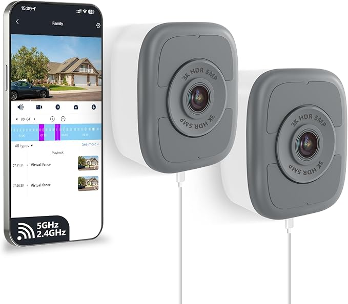 5MP 3K Window Camera, Enhanced Color Night Vision, Strong Magnetic Mount, No Subscription, 24/7 Recording, Tool-Free Install, Dual-Band 2.4G&5Ghz WiFi (5MP-2Pack)
