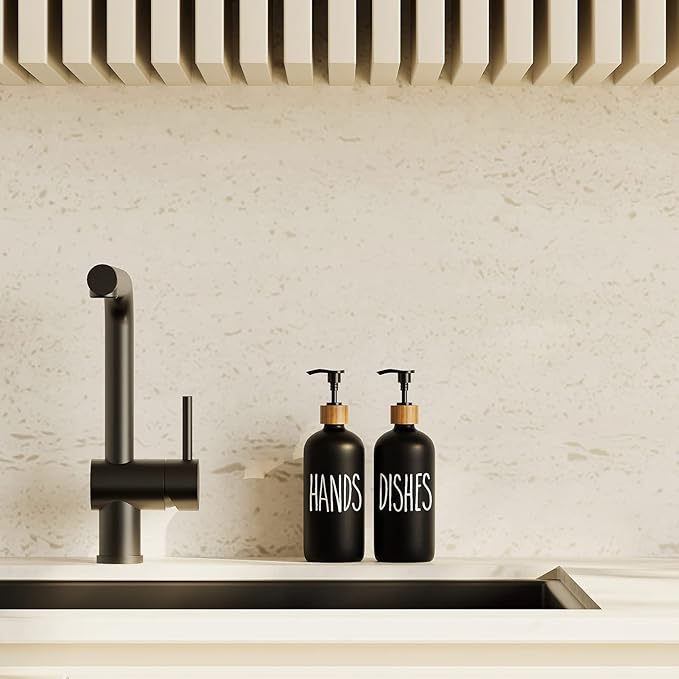 Dish Soap Dispenser for Kitchen Sink.Glass Hand Soap Dispenser, Modern Farmhouse Decor for Bathroom,Kitchen Sink Decor