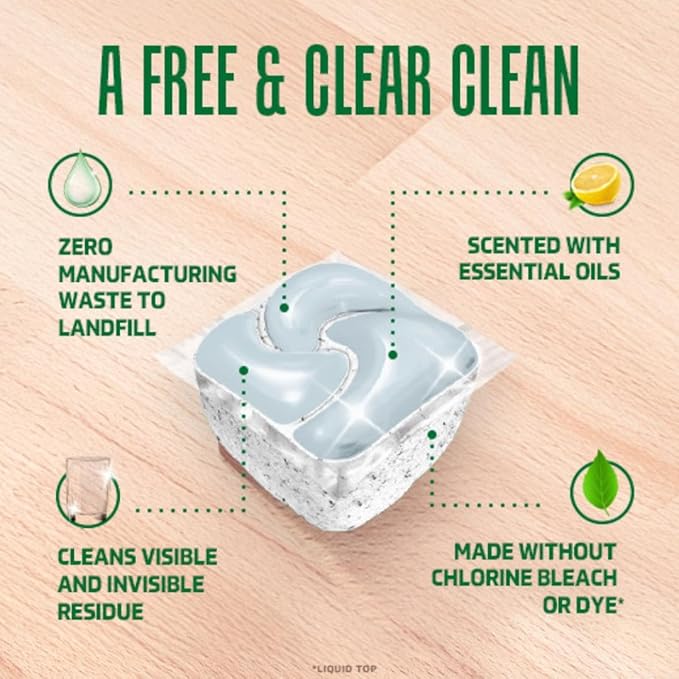 Cascade Free & Clear Dishwasher Pods, Dishwasher Detergent, Dish Detergent Soap, Lemon Essence, 47 Count