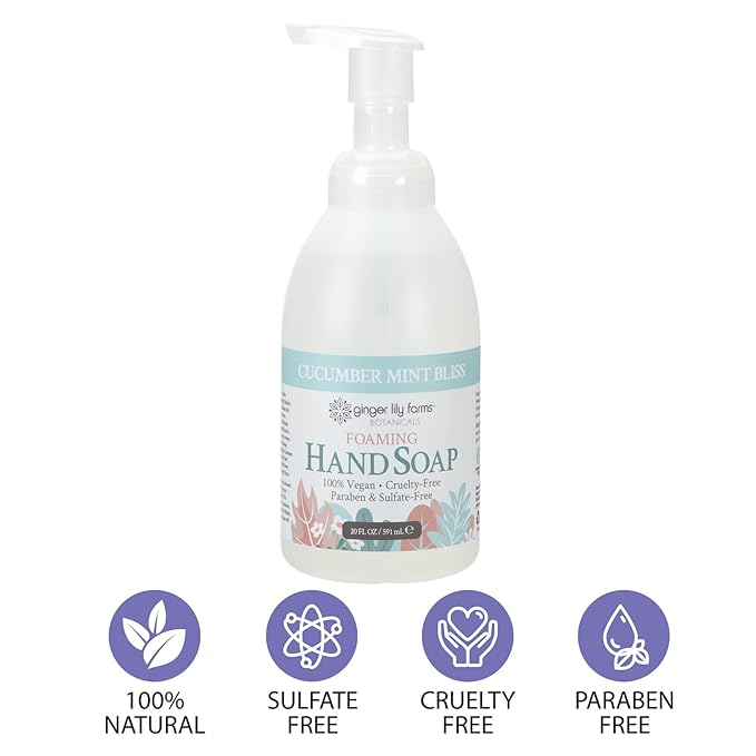Ginger Lily Farms Botanicals All-Purpose Foaming Hand Soap Refill, 100% Vegan & Cruelty-Free, Cucumber Mint Bliss Scent, 20 Fl Oz (Pack of 8)