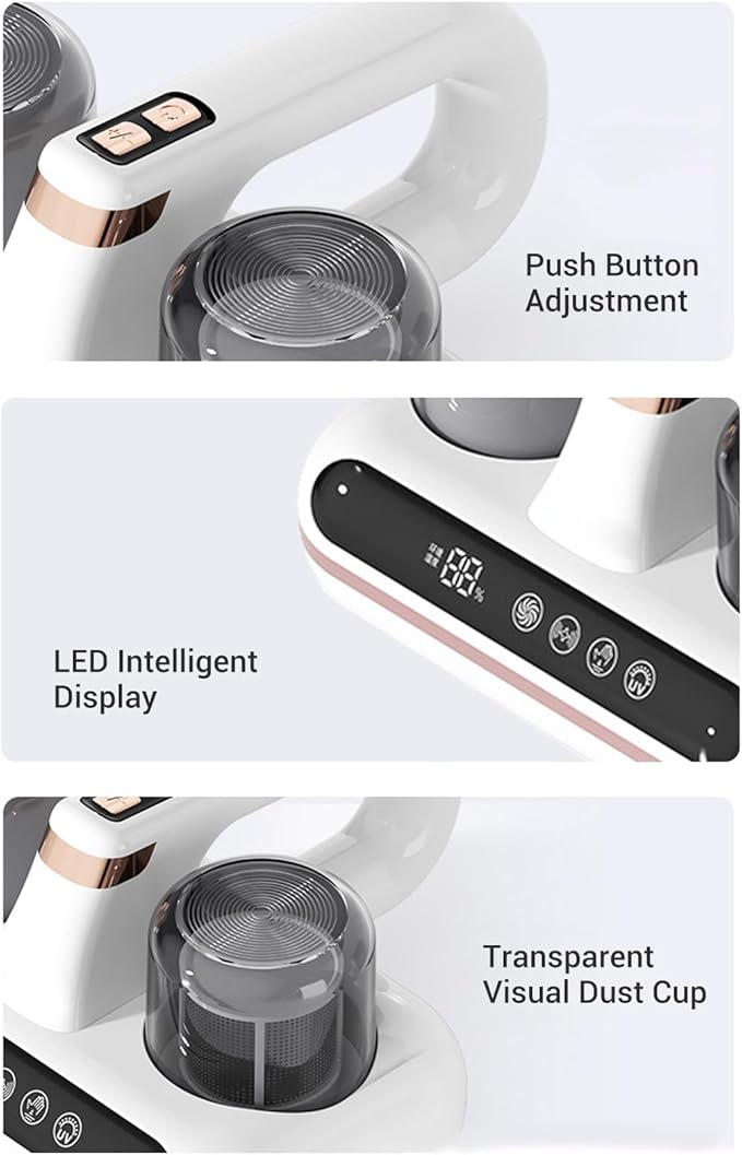 Mattress Vacuum Cleaner, Handheld Bed Vacuum Cleaner 16Kpa Suction Low Noise with 4 Filter, Cordless Handheld Bed Vacuums Effectively Clean Up Bed, Pillows, Sofas, Carpets