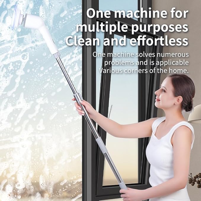 Electric Spin Scrubber, 360 Degrees 3 Speeds Power Cordless Shower Scrubber with 8 Replaceable Brush Heads and Adjustable Extension Arm for Bathroom Floor Shower Bathtub Glass
