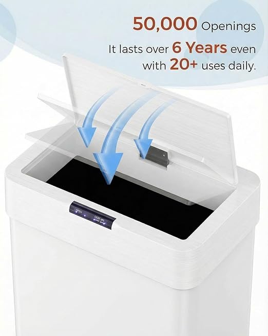 TLSUNNY 21.1 Gallon Motion Sensor Trash Can,Touchless Automatic Garbage Can,Brushed Stainless Steel Smart Bin,with Bag Holder,Soft Close Lid,for Kitchen,Office,RV,Bedroom,Living Room (White, 80L)