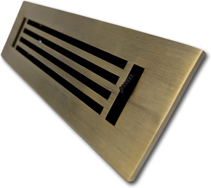 Madelyn Carter 2 x 10 Cast Aluminum Linear Vent Cover with Damper - Antique Brass (Overall: 3.75 x 11.5) | Floor Register - Wall Register
