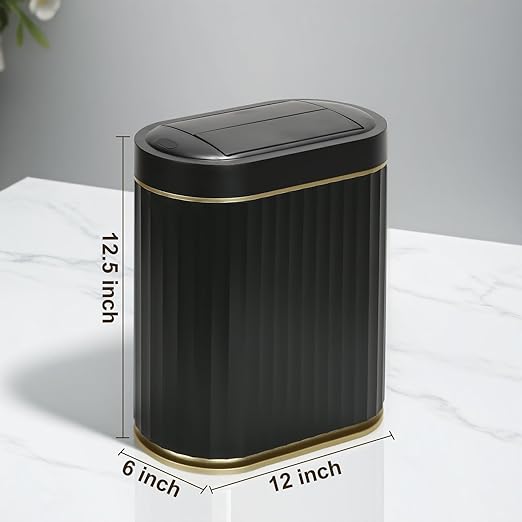 Bathroom Trash Can with Lid Butterfly 2 Gallon Sensor Trash can, IPX5 Waterproof Garbage Can, Automatic Slim Trash Bin, Under-Counter Wastebasket Bathroom Decor for Kitchen, Black Gold