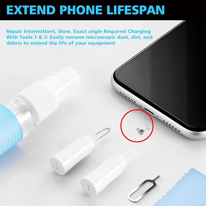 Phone Cleaning Kit,Multitool AirPod Cleaner Kit,Cell Phone Cleaning Repair and Recovery Phone (TypeC) Charging Port,Lightning Cables and Connectors,Easy to Store and Carry Design,White