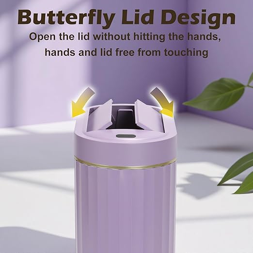 Bathroom Trash Can with Butterfly Lid 2 Gallon Sensor Trash can, IPX5 Waterproof Garbage Can Bathroom Decor, Automatic Trash Bin, Under-Counter Wastebasket for Bedroom, Living Room, Purple
