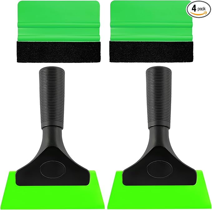 4 PCS Window Tint Kit Tools, Professional Vinyl Wrap Kit with Plastic Squeegee & Felt Squeegee, Universal Privacy Film Installation Tint Tools for Vehicle Glass Home (Green)
