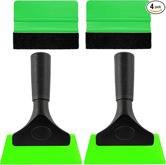 4 PCS Window Tint Kit Tools, Professional Vinyl Wrap Kit with Plastic Squeegee & Felt Squeegee, Universal Privacy Film Installation Tint Tools for Vehicle Glass Home (Green)
