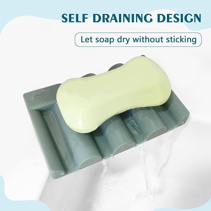 Silicone Soap Dish,Self Draining Soap Holder Perfect for Shower,Bathroom Sink,Kitchen Sink & Travel,Non-Slip Bar Soap Holder Extend Soap Life,Keep Soap Bars Dry & Easy Cleaning Green-3Pcs