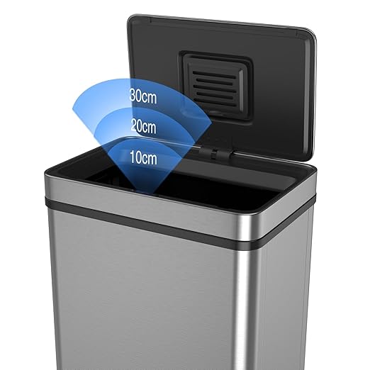 70L / 18.5 Gallon Smart Automatic Trash Can with Deodorizer Compartment, Stainless Steel Body and Mute Sensor Lid for Kitchen Office Living Room and More, Assemble Large Capacity Garbage Can - Silver