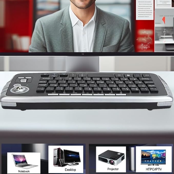 Mini Ergonomic Keyboard Trackball Air Mouse Scroll Wheel Function 2.4G Wireless Keyboard with trackball Mouse Keyboartd Combo for Lapotp PC TV Remote Controller HTPC (Silver)