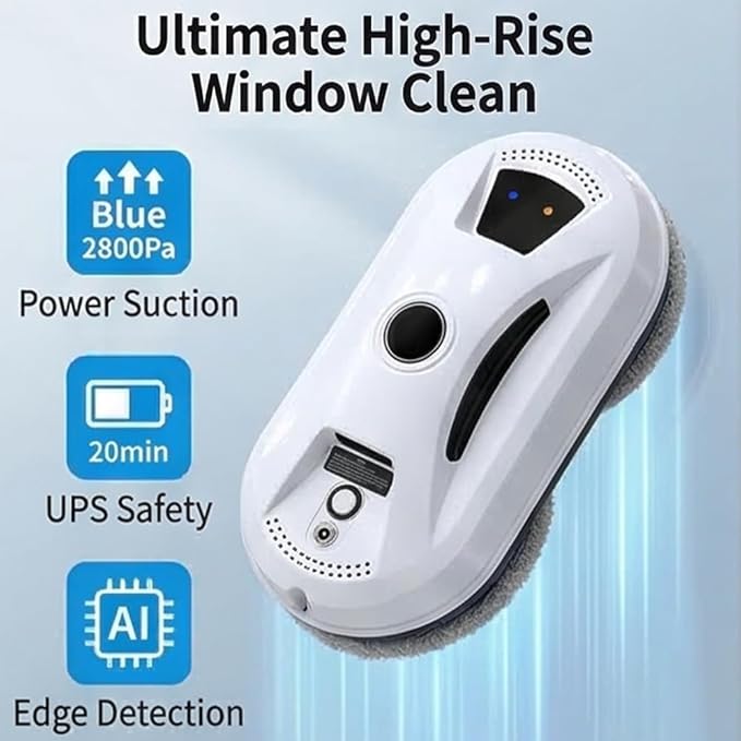 Saker Window Cleaner Robot,Smart Robotic Vacuum for Glass, 2800Pa Strong Suction, Edge Detection, Remote Control, Ideal for Home & Office