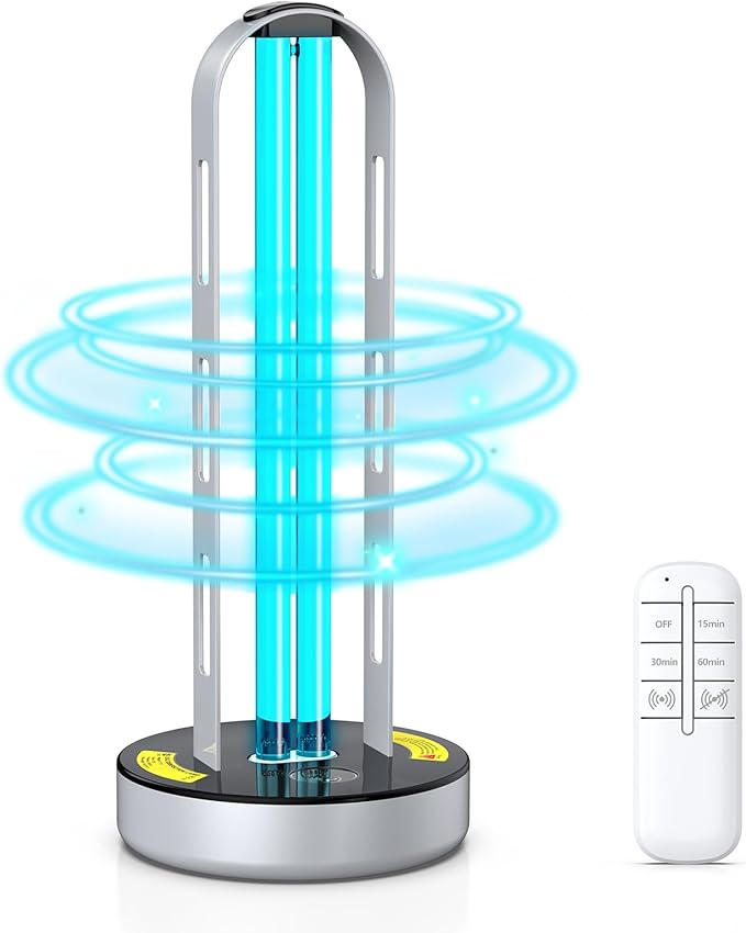 UV Light Sanitizer, 100W Ultraviolet Lamp with Remote Control for Bed Bugs and Dust Mites, Home Disinfection Device UV Lamp with Motion Sensor,3 Speed Timings for Home, Room & Kitchen