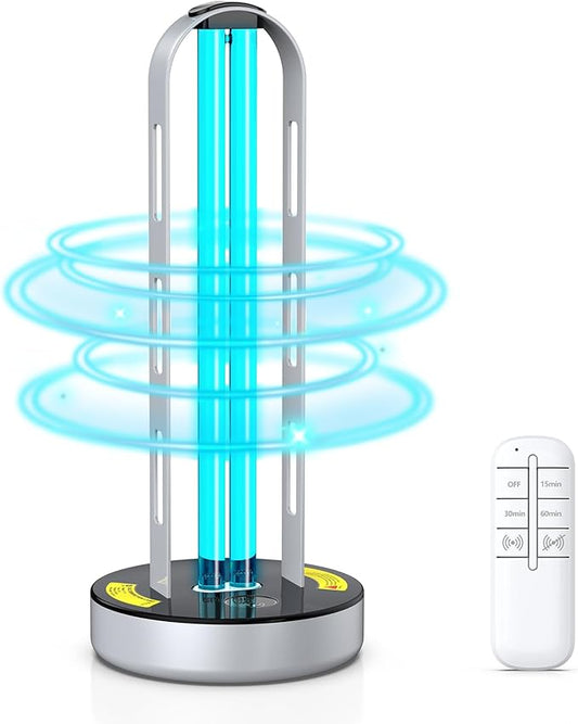 UV Light Sanitizer, 100W Ultraviolet Lamp with Remote Control for Bed Bugs and Dust Mites, Home Disinfection Device UV Lamp with Motion Sensor,3 Speed Timings for Home, Room & Kitchen