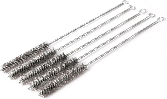 12 Inch Pipe Cleaning Brush Set with Stainless Steel Bristles, Steel Wire Tube Brush Kit for Auto Parts Polishing, Machining, Bottles, Tubes, Etc.（15mm-5pcs）