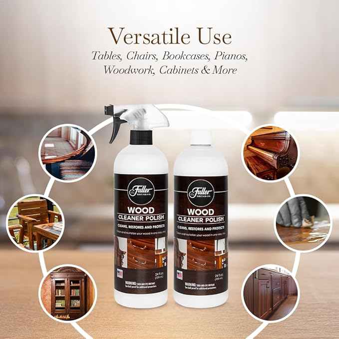 Fuller Brush Wood Polish & Cleaner – Conditions, Shines & Protects Wood Surfaces – Removes Dust, Smudges & Stains – Safe for Furniture, Cabinets, Tables & Trim - (Bottle with Sprayer - Pack of 4)