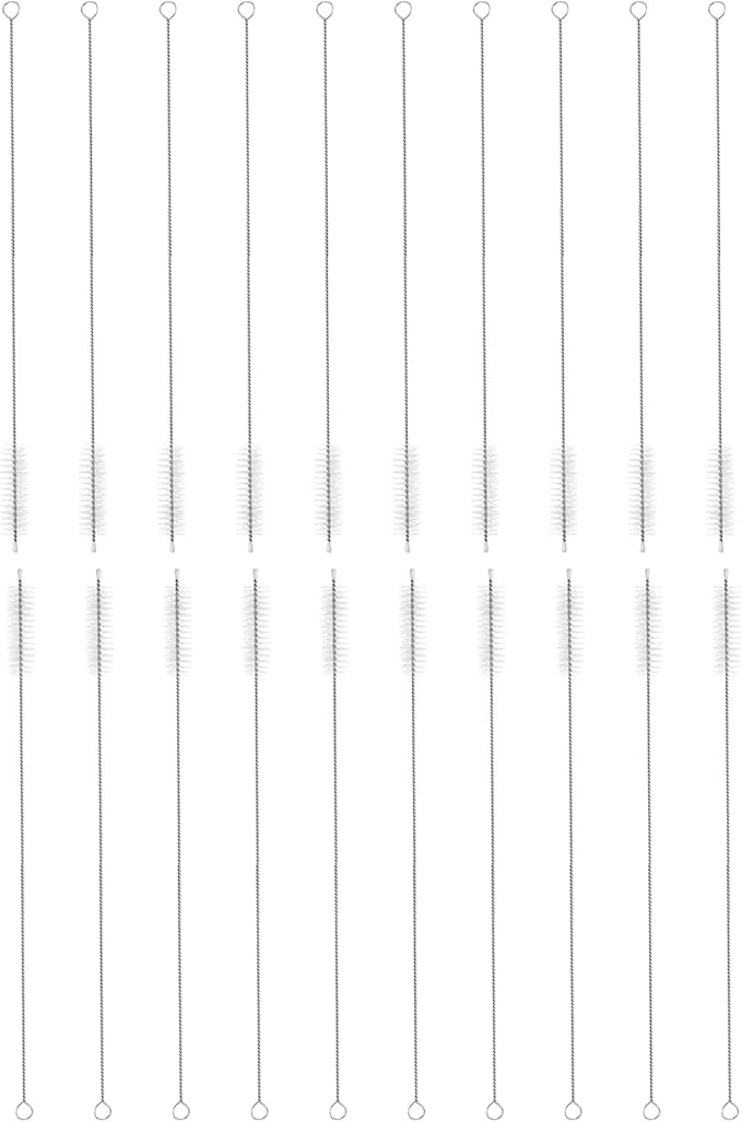 HARFINGTON Straw Cleaner Brush Set, 12 Inch Length 304 Stainless Steel and Nylon Bristles for Water Bottle Silicone Straw Sippy Cup Pipes, White (15mm OD, 20-Piece-Set)