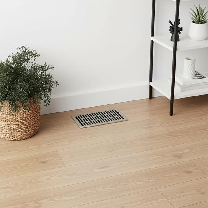 Empire Register Co, Vent Cover - 6x12 inch, Modern Contemporary Design, Brushed Nickel Finish, Heavy Duty Floor Vent Covers, Metal Damper Attached Vent Covers for Home Floor only