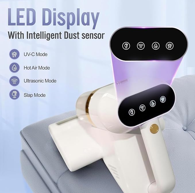 Bed Vacuum Cleaner, Mattress Vacuum Cleaner with UV & Ultrasonic, 15KPa Suction Handheld Bed Vacuum with High-Heating Technology, Deep Cleans Beds, Pillows, Sofas, Pet Hair, 500W (White)