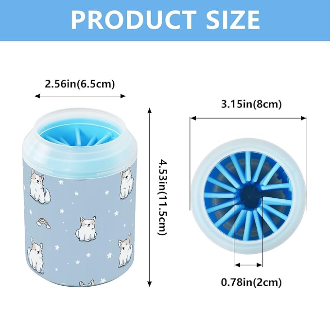 Dog Paw Cleaner Cups for Dogs Pet Foot Washer Paw Scrubber for Small Medium Large Dogs Cats Cleaning Cup Light Blue Dogs Stars