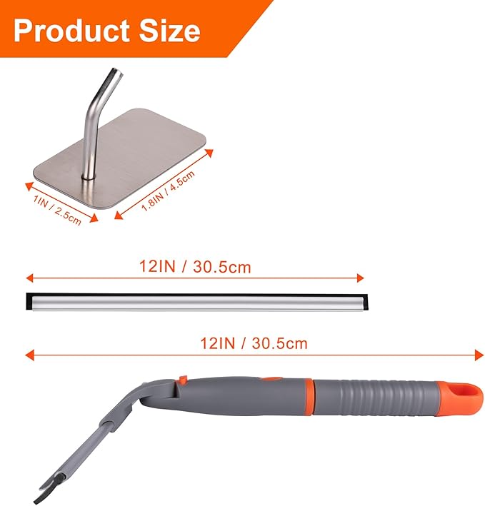 All Purpose 12 inch Shower Squeegee with 2pcs Rubber Wiper Blade BITOPE Window Squeegee Soft Safe to Clean Shower Door Bathroom Car Windshield Glass Mirrors