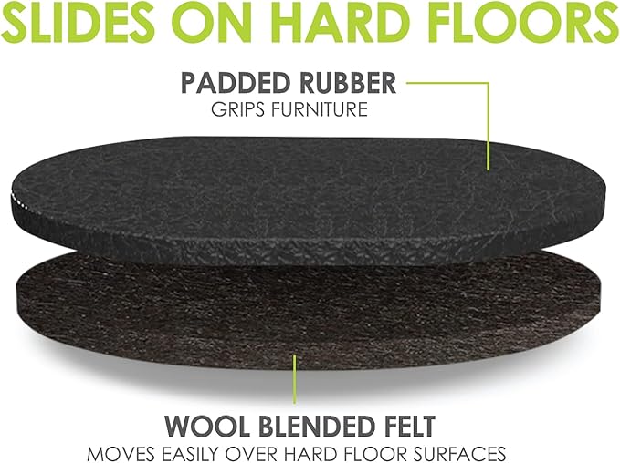 Slipstick 9-1/2” x 5-3/4” Oval Heavy Furniture Movers for Hardwood Floors (4 Pack) Premium Reusable Felt Furniture Sliders for Moving Heavy Appliances & Furniture on Hard Surfaces, CB139