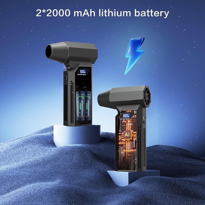 Compressed Air Duster, 110000RPM Electric Jet Blower, 4-Gear Adjustable with LED Display & Light, Cordless Reusable Air Duster for Computer, Keyboard, Car Detailing & Outdoor