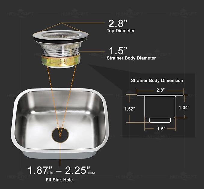 Highcraft 9773 Bar/Prep Sink 2 1/2 Junior Duo Stainless Steel Drain Assembly with Strainer Basket and Rubber Stopper