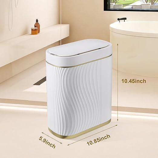 Bathroom Trash Cans with Lid 2 Gallon Automatic Trash Can, Small Motion Sensor Garbage Can, Slim Smart Trash Bin, Waterproof Plastic Garbage Bin for Bathroom, Bedroom, Living Room, Golden