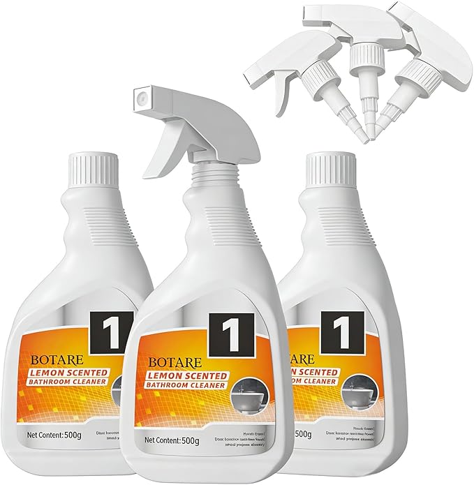 Bathroom Cleaner Spray - Removes Soap Scum, Hard Water Stains - All-Purpose Shower, Tub, Toilet, Tile, Sink and Fixtures Alternative with - Fresh Scent, 17.9 oz (3-Bottle Pack with 3 Nozzles)