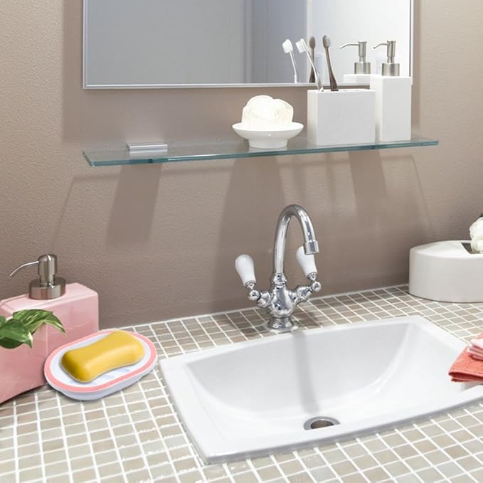 Topsky 2-Pack Oval Soap Dish, Soap Holder, Soap Saver, Easy Cleaning, Pink