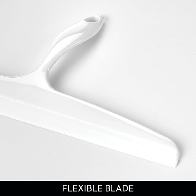 iDesign Bathroom Plastic Shower Squeegee with Wall Hook - White