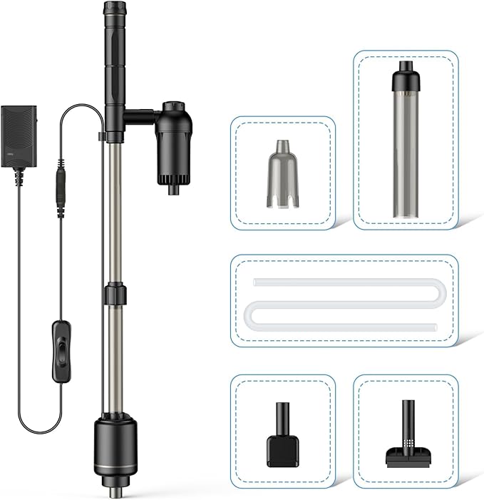 AKKEE Aquarium Vacuum Gravel Cleaner, 18W Electric Fish Tank Cleaner Vacuum, 6 in 1 Multifunctional Aquarium Cleaner for Automatic Water Change, Wash Sand, Water Circulation and Timed Off