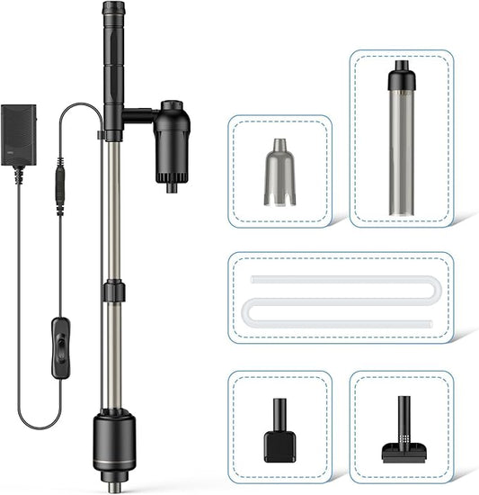 AKKEE Aquarium Vacuum Gravel Cleaner, 18W Electric Fish Tank Cleaner Vacuum, 6 in 1 Multifunctional Aquarium Cleaner for Automatic Water Change, Wash Sand, Water Circulation and Timed Off