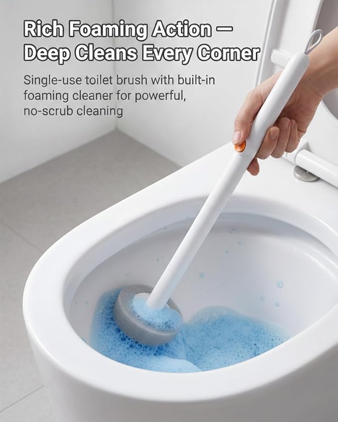 Disposable Toilet Brush Set with 18 Refills for Hygienic Bathroom Cleaning. Toilet Bowl Cleaner Wand Kit Used for Deep Cleaning in Home & Apartment
