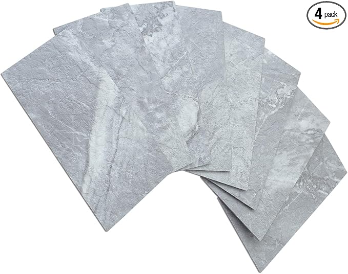AULIGET Peel and Stick Backsplash Wall Tiles, 3" x 6" PVC Grey Marble Faux Stick on Tiles for Backsplash Kitchen and Bathroom, 4 Pieces