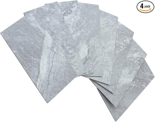 AULIGET Peel and Stick Backsplash Wall Tiles, 3" x 6" PVC Grey Marble Faux Stick on Tiles for Backsplash Kitchen and Bathroom, 4 Pieces