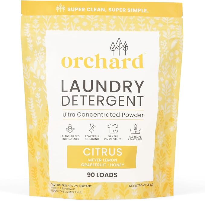 Orchard Laundry Detergent Powder Natural Deep Cleaning Laundry Powder for Sensitive Skin - Citrus - Plant Based Effective Ingredients - 90 Loads - Enzyme-Powered, Eco Friendly Detergent