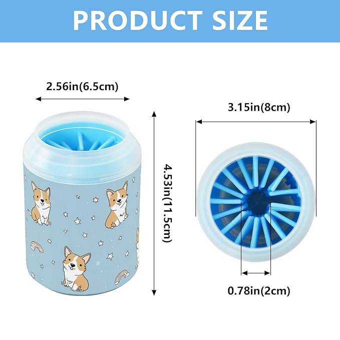 Dog Paw Cleaner Cups for Dogs Pet Foot Washer Paw Scrubber for Small Medium Large Dogs Cats Cleaning Cup Blue Cute Corgis Stars Rainbows