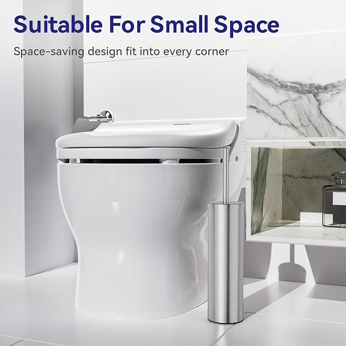 DOWRY Stainless Steel Freestanding Toilet Bowl Brush and Holder with Long Handle for Bathroom Storage Organization,Sturdy Deep Cleaning Toilet Bowl Cleaner Brush,Nickel Brushed SS304-3