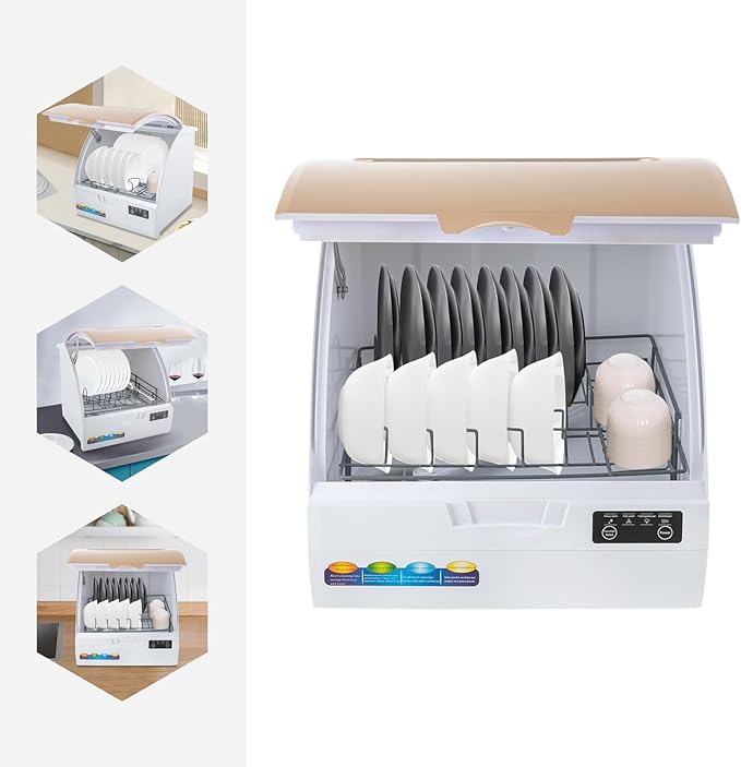 Portable Dishwasher Countertop,Portable Mini Dishwasher with 5L Built-in Water Tank for Apartments& RVs,Compact Dishwashers with 5 Washing Programs,High-Temp& Air-Dry Function (Gold)