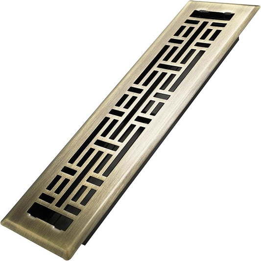 2x12 Inches Heavy Duty Walkable Floor Register Easy Adjust Air Supply Lever Floor Vents - Seattle Design - Vent Cover for Home Floor - Antique Brass