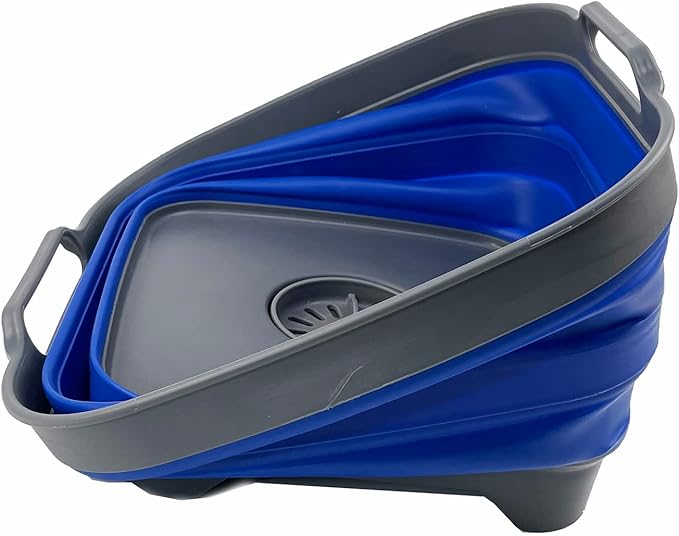 SAMMART 10L (2.64 Gallon) Collapsible Dishpan with Draining Plug - Foldable Washing Basin - Portable Dish Washing Tub - Space Saving Kitchen Storage Tray (Purplish Blue+Turquoise Blue (Set of 2))