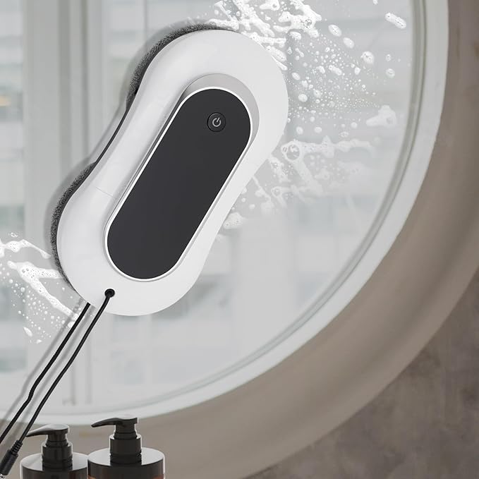 Window Cleaning Robot with Dual Water Spray, 3200Pa Sunction Power Automatic Windows Cleaner, Window Washer Glass Cleaning Robot with Double-Side Water Spray 70ml Waters Tank (White)