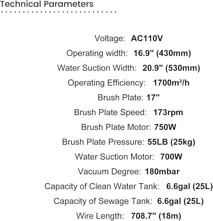 110V Commercial Floor Scrubber Machine - 17" (430mm) Brush, 13.2 Gallons Dual Tanks, 18300 cu.ft/h Cleaning Rate, Commercial Floor Polisher Cleaning Machine for Tile, Marble, Epoxy